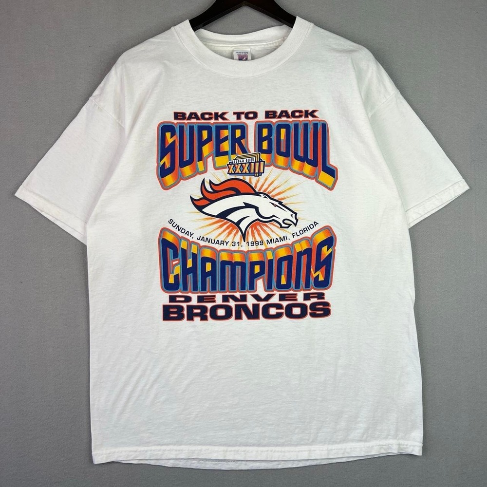 Vintage Denver Broncos Super Bowl XXXIII Champions 1999 White Tee Shirt XL